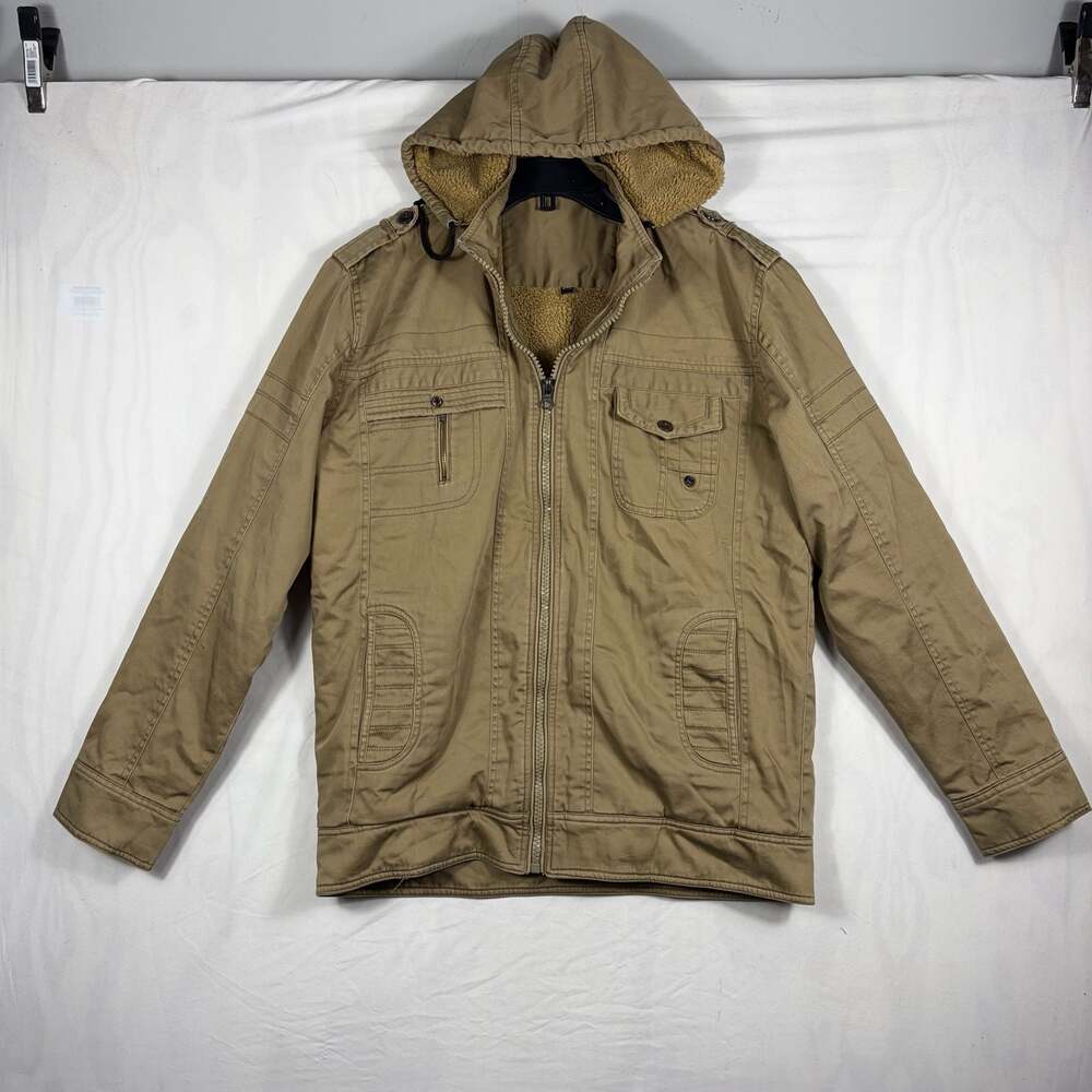Maximos Premium Hooded Multi Pocket Sherpa Lined Bomber Jacket Khaki M